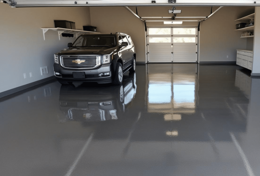 SUV car inside a garage area