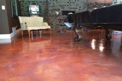 red stained concrete floor