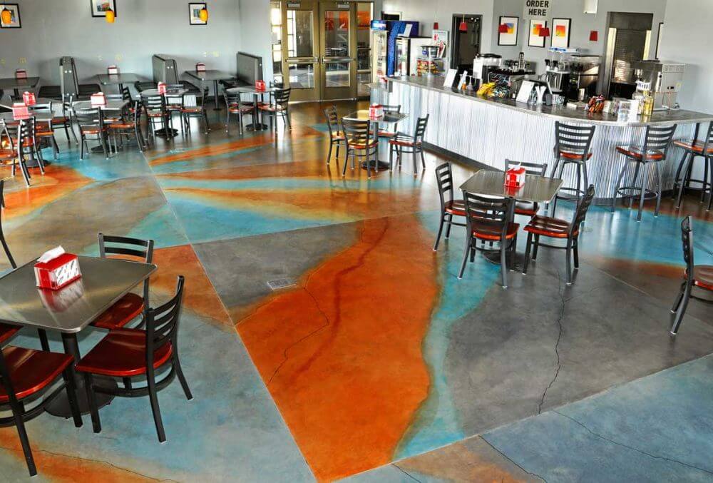 colorful flooring inside the restaurant