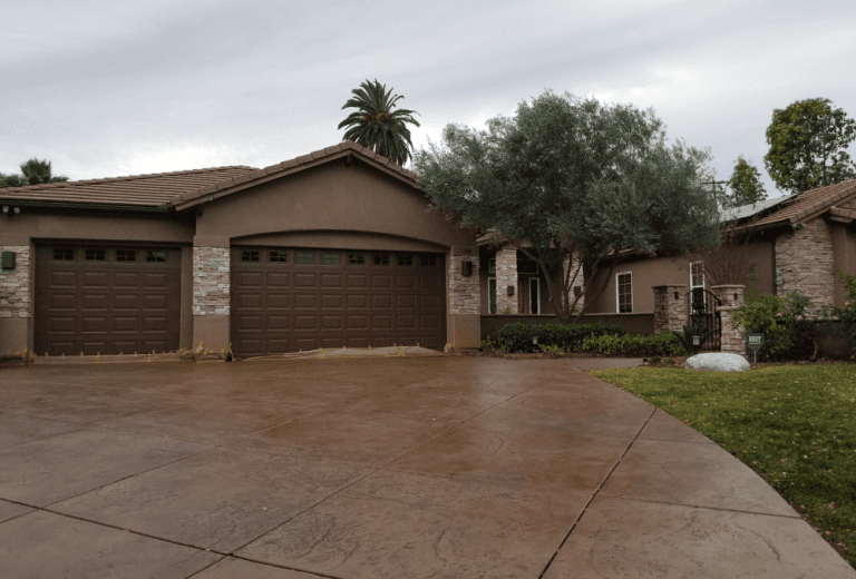 Brown colored stained driveway