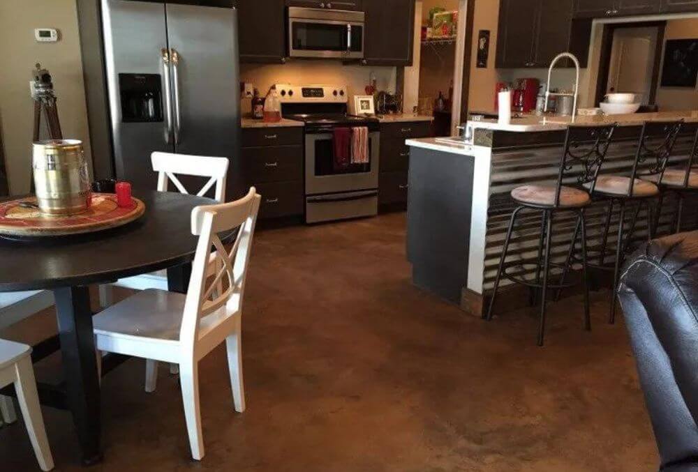stained concrete floor in the kitchen