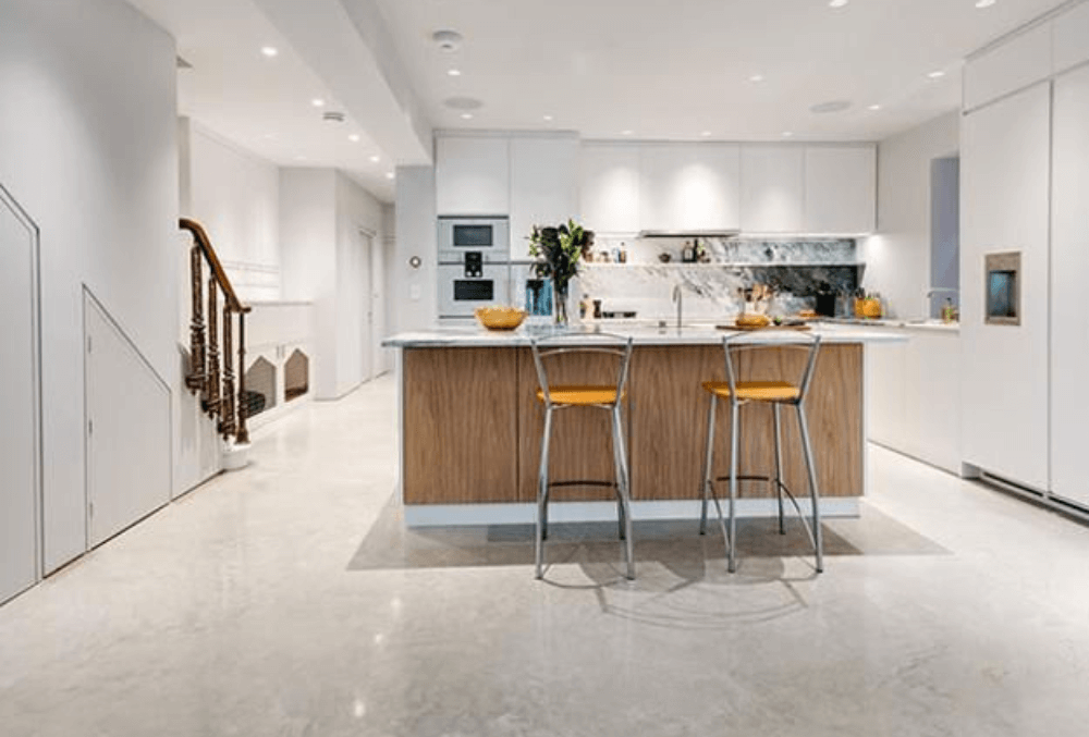 kitchen with decorative concrete floor