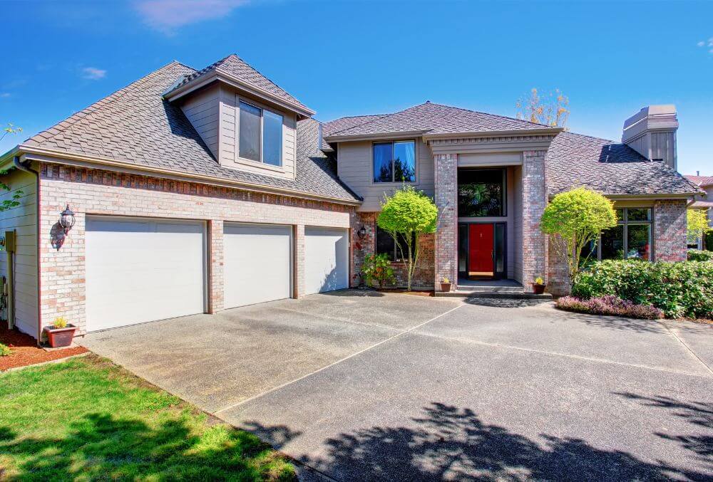 modern house with stamped concrete driveway