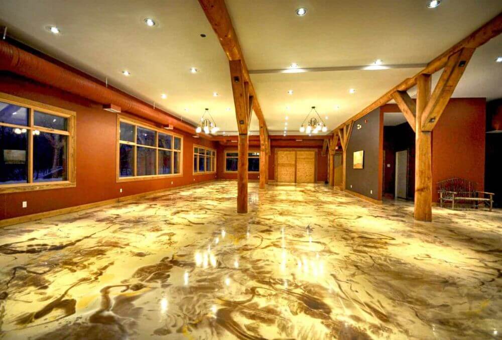 gold colored inspired epoxy flooring in a commercial space