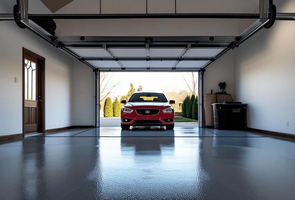 Affordable and Durable Garage Floor with red car inside
