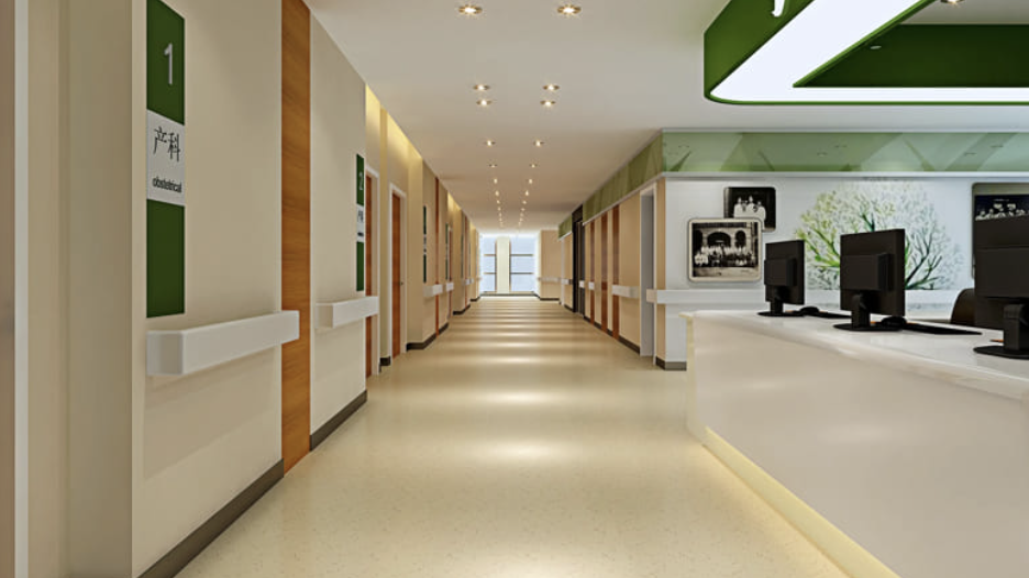 hospital hallway with minimalist flooring design