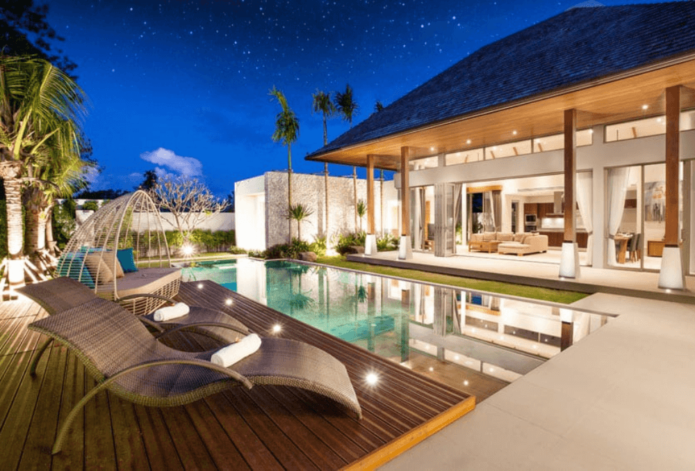 outdoor pool decking of a resort
