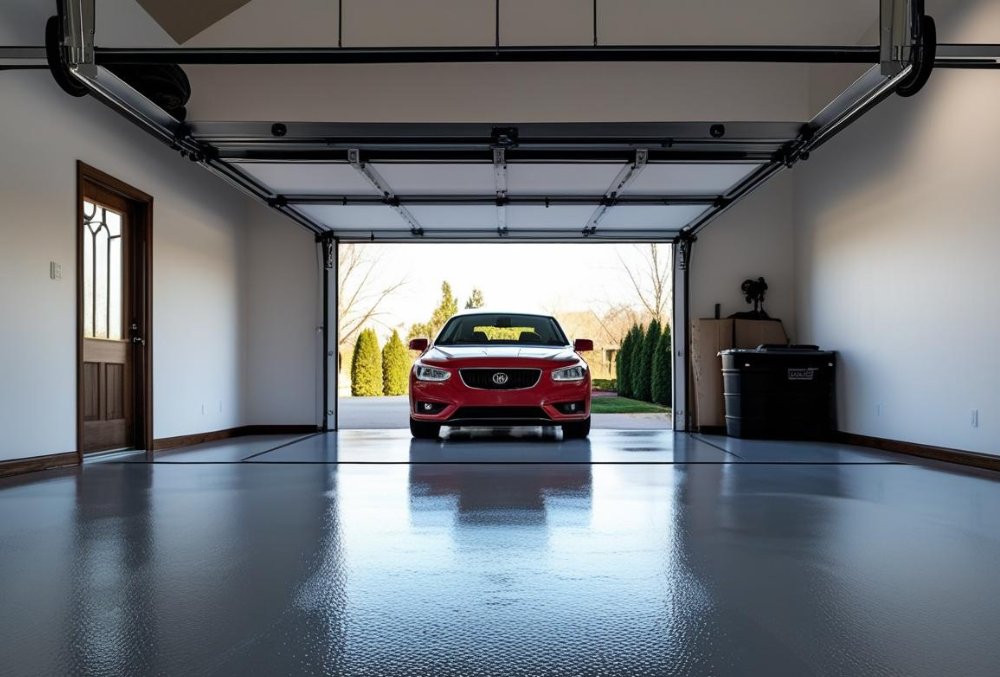 Affordable and Durable Garage Floor with red car inside