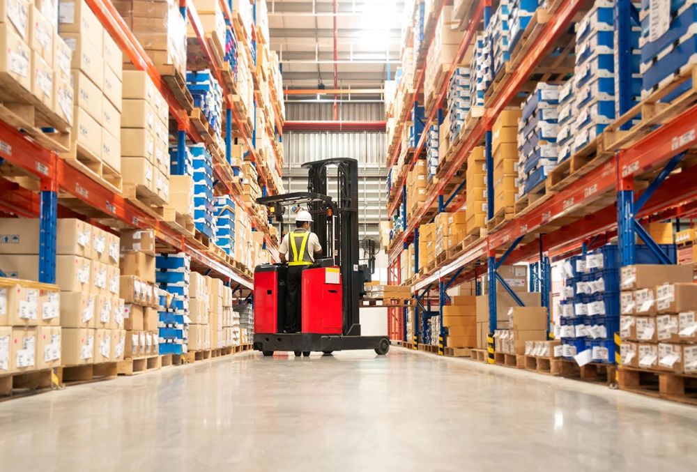 Epoxy-coated warehouse floor with durable, seamless finish for heavy-duty use