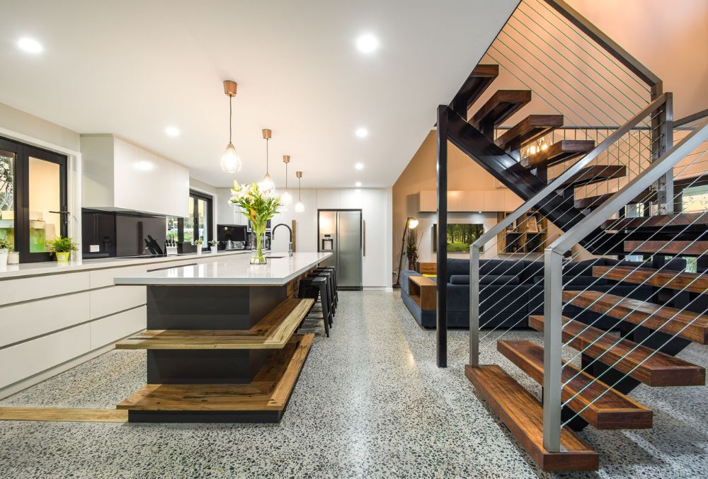polished concrete flooring kitchen area