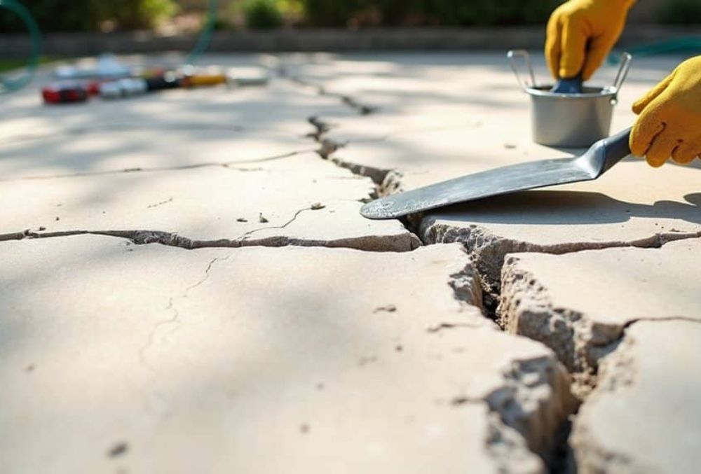 repairing concrete driveway by a professional contractor