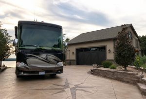 RV on a decorative concrete driveway